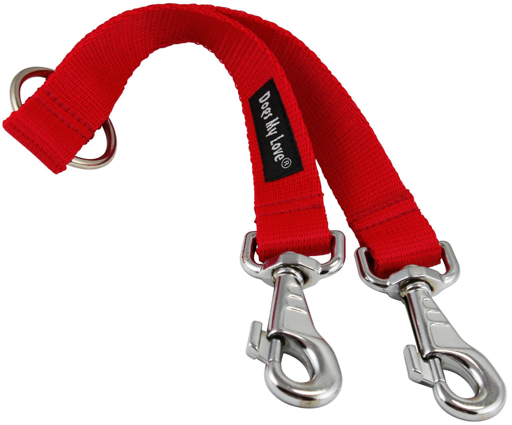 [Australia] - 10" Long Nylon 2-Way Double Dog Leash - Two Dog Coupler Red 4 Sizes Xlarge: 1" Wide 