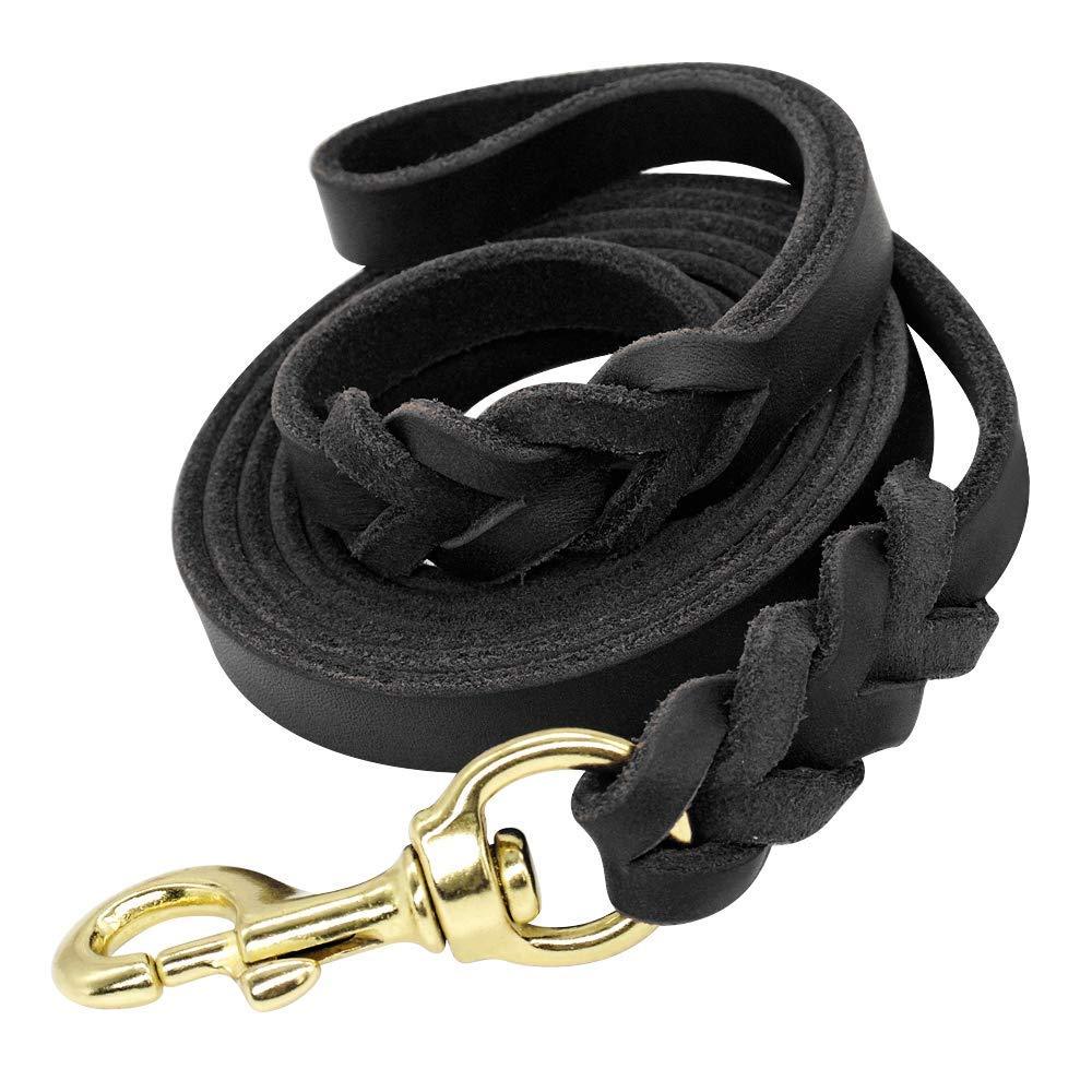 Beirui Leather Dog Leash - Training & Walking Braided Dog Leash - 3.6/4 / 5/6.5/8.5 Foot - Latigo Leather 1/2"*4' Black - PawsPlanet Australia