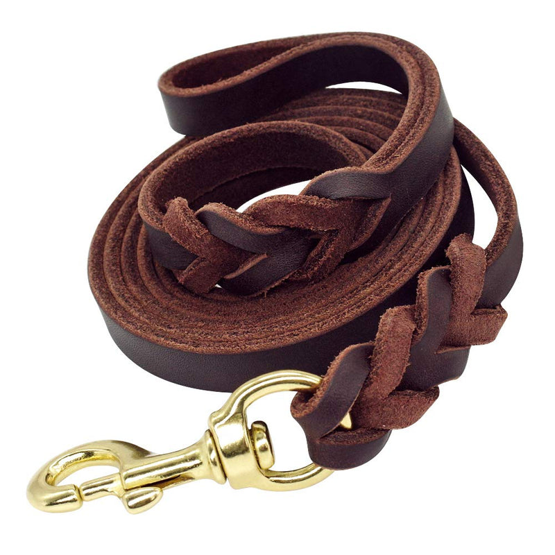 [Australia] - Beirui Leather Dog Leash - Training & Walking Braided Dog Leash - 3.6/4 / 5/6.5/8.5 Foot - Latigo Leather 1/2"*4' Brown 