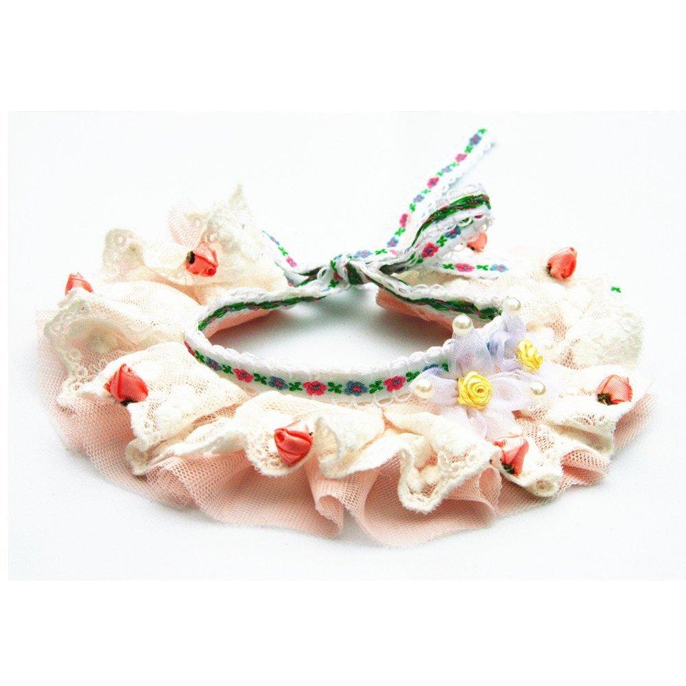 [Australia] - Banana Bear White Lace with Rose Style Pet Neckerchief,DIY hand-made Pet Collar Delicate Decorations for Cats and Dogs 