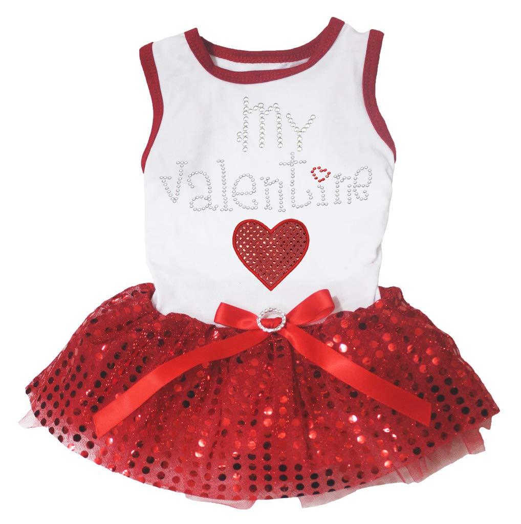 [Australia] - Petitebella My Valentine Heart Puppy Dog Dress Large White/Red Sequins 