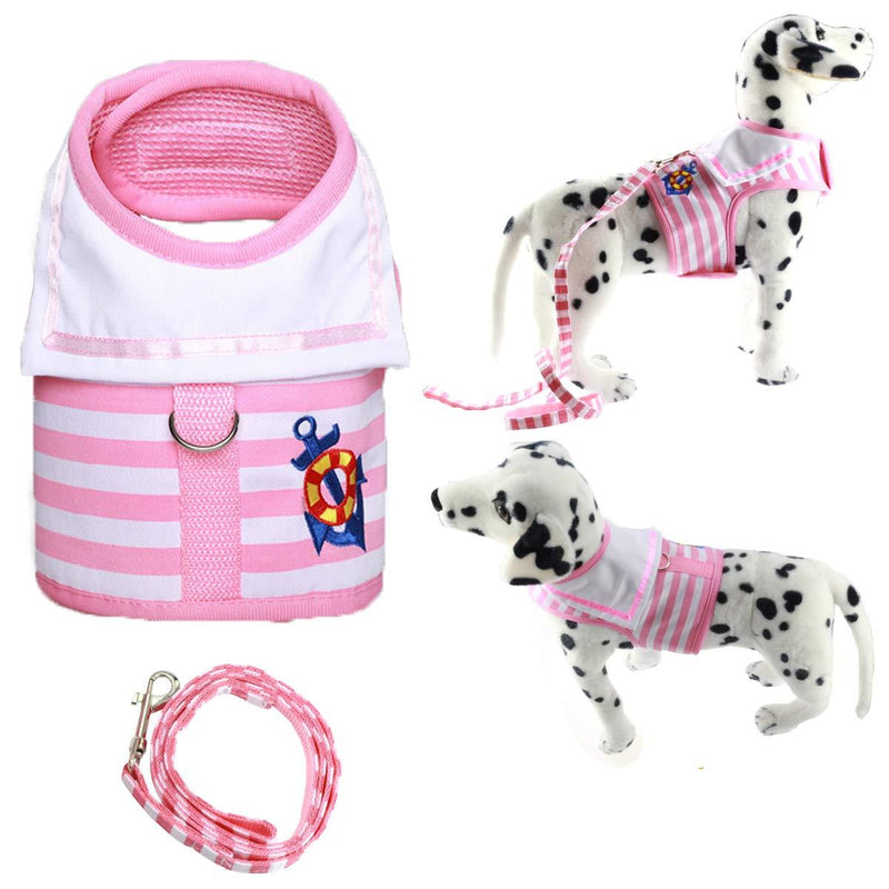 [Australia] - Wiz BBQT Dog Cat Puppy Pet Vest Harness and Leash Set for Walking Party Pink and White Navy Striped Sailor Anchor Style Large 