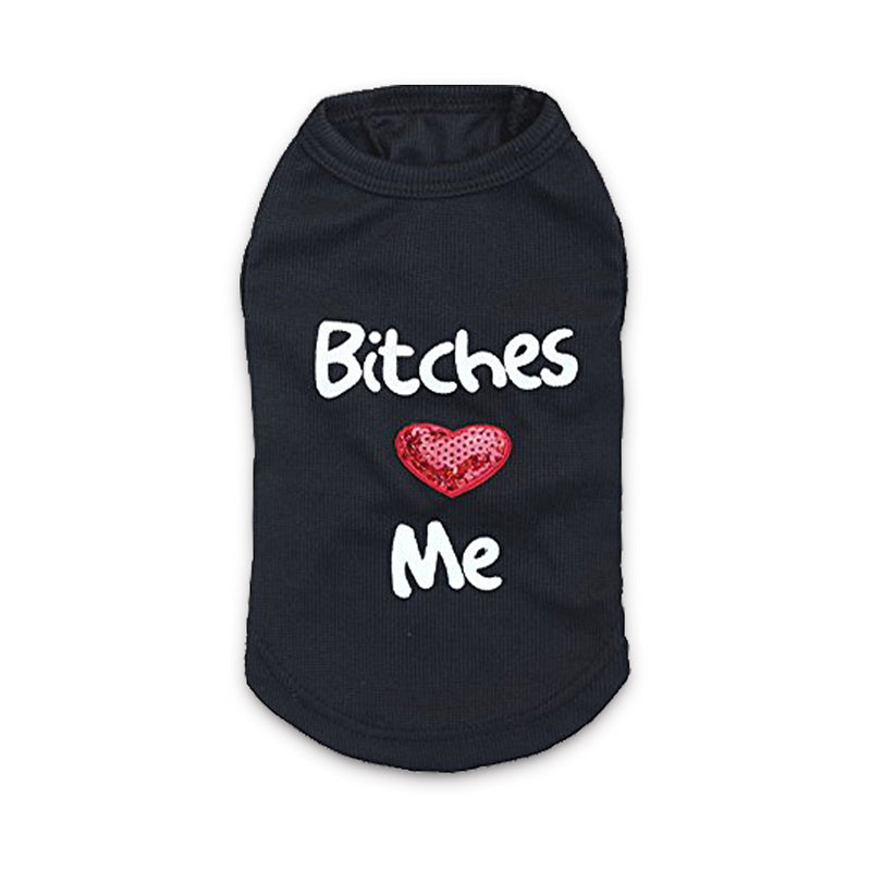 [Australia] - DroolingDog Pet Clothes Bitches Love Me Dog Shirt for Cats and Small Dogs black 