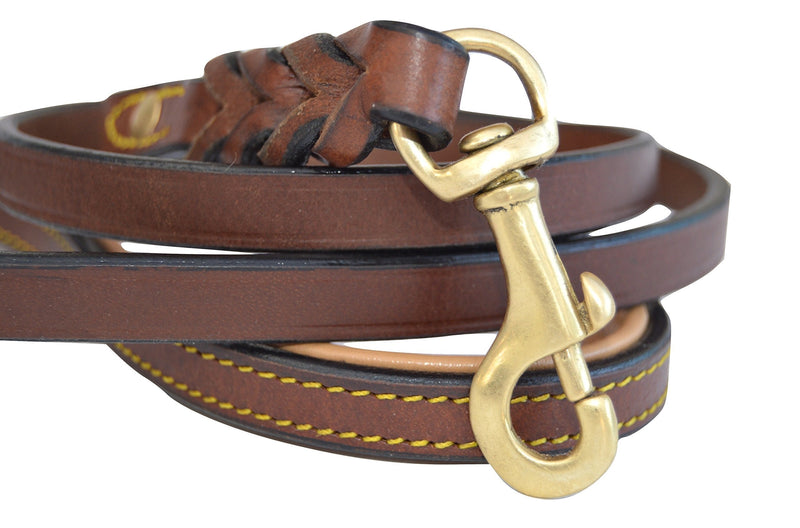 [Australia] - Soft Touch Collars - Leather Braided Dog Leash 4 FT x 1/2 INCH Brown with Cream Padded Handle 