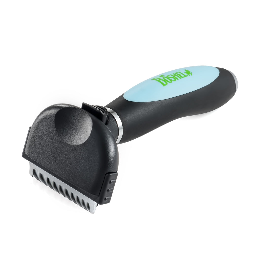 [Australia] - BOSHEL Dog Grooming Deshedding Tool Reduces Shedding by up to 93% - Ergonomic Easy-Clean Button Easily Removes Gathered Fur from The Brush - Non-Slip Handle Medium 