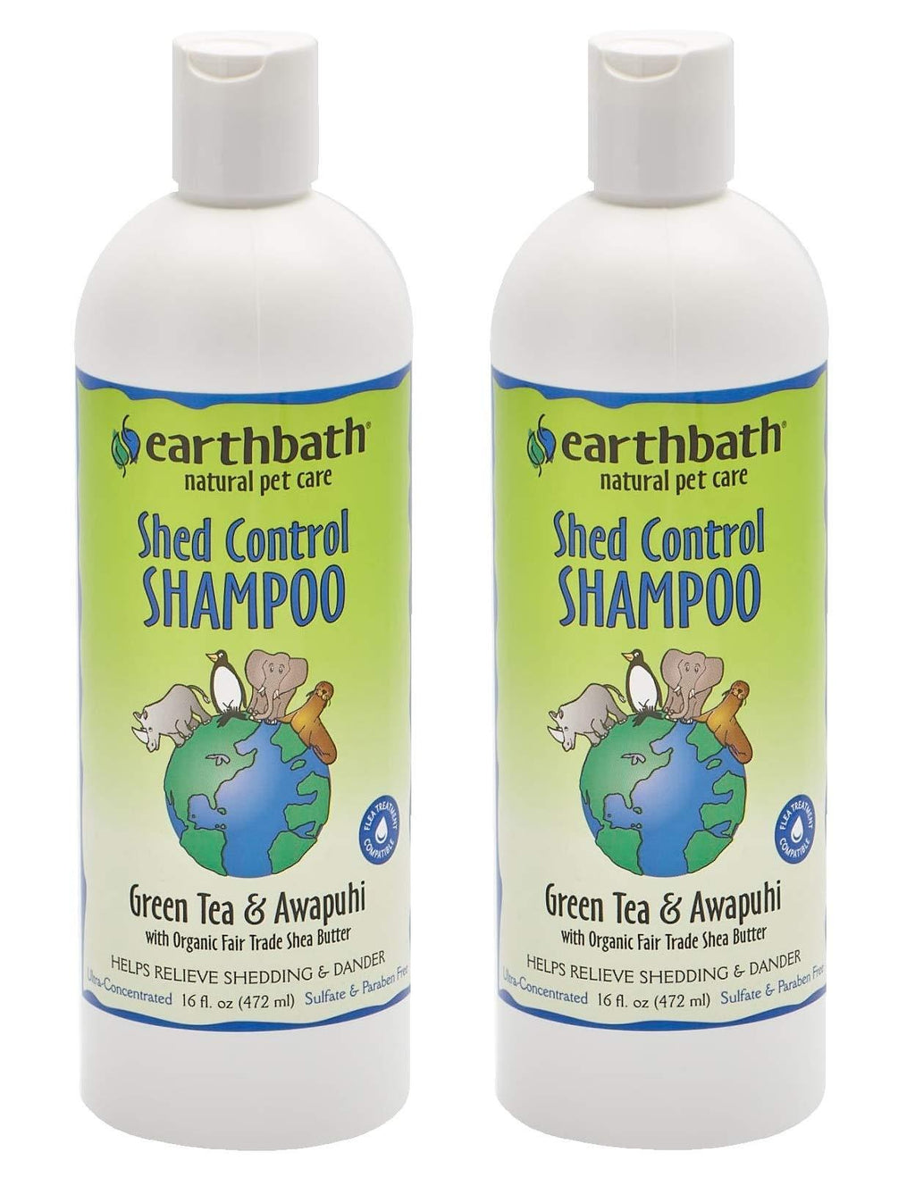 [Australia] - Earthbath All Natural Green Tea Shampoo Shed Control for Pets Dogs Cats (2 Pack), 16 oz 