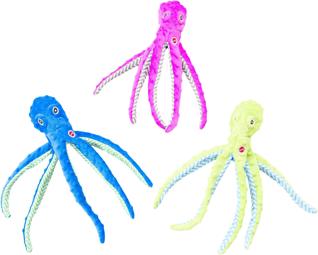 [Australia] - SPOT Ethical Pets Skinneeez Extreme Stuffingless Durable Squeaker Octopus Dog and Cat Toy, 16", Assorted 