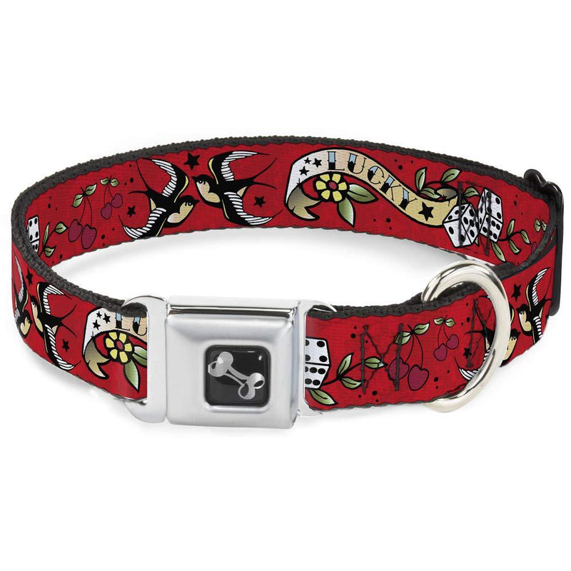 [Australia] - Dog Collar Seatbelt Buckle Lucky Red 15 to 26 Inches 1.0 Inch Wide Large 