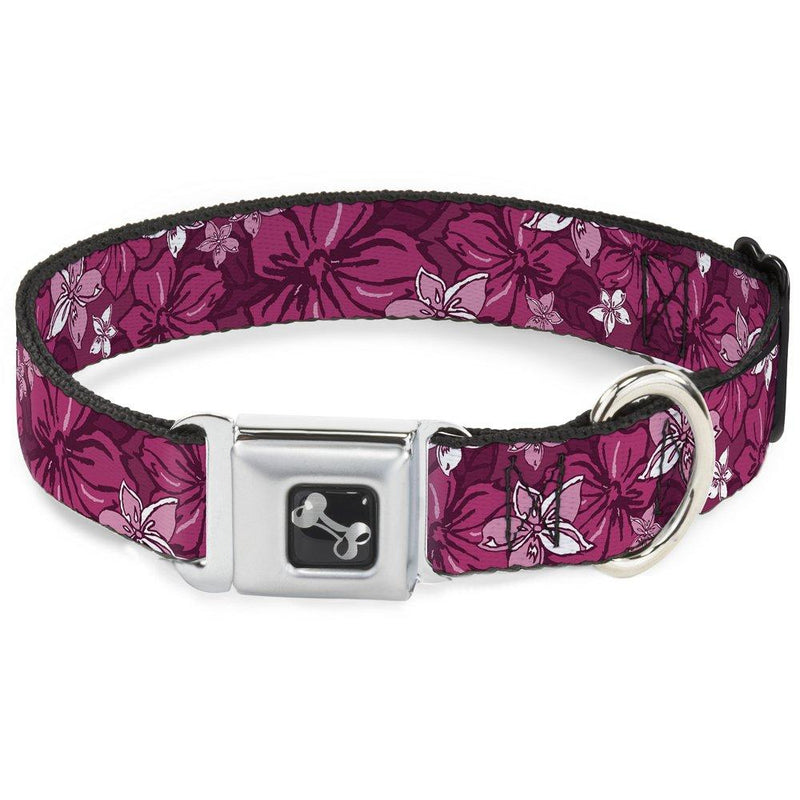 [Australia] - Buckle-Down Dog Collar Seatbelt Buckle Hibiscus Collage Pink Shades Available in Adjustable Sizes for Small Medium Large Dogs 1" Wide - Fits 15-26" Neck - Large 