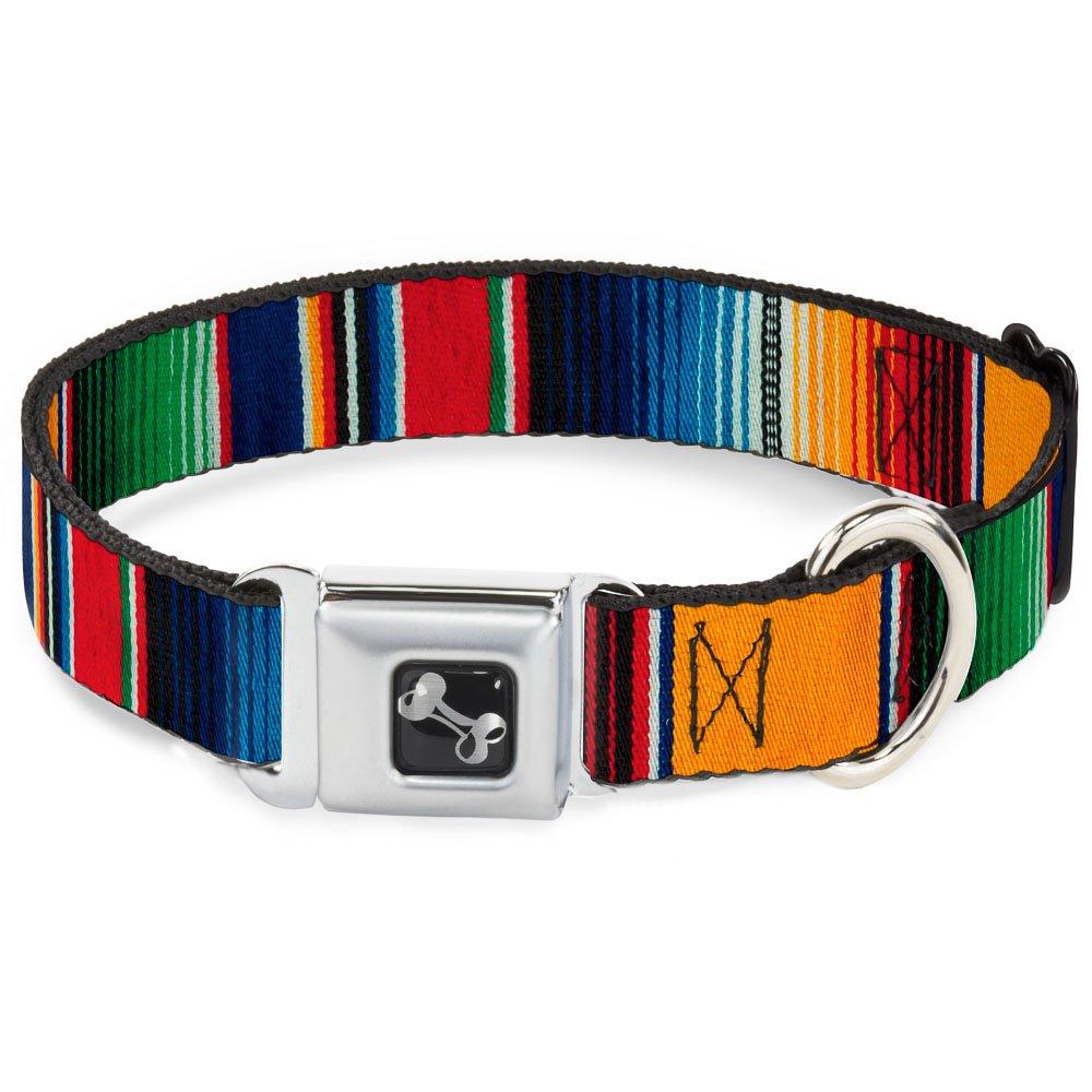 [Australia] - Buckle-Down Seatbelt Buckle Dog Collar - Zarape2 Vertical Multi Color Stripe - 1.5" Wide - Fits 18-32" Neck - Large 