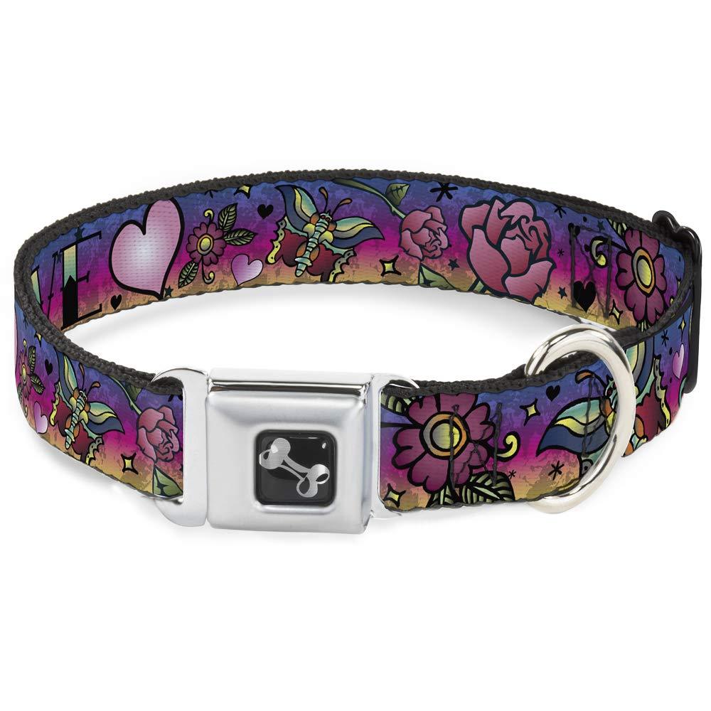 [Australia] - Dog Collar Seatbelt Buckle Love Love Purple 16 to 23 Inches 1.5 Inch Wide 1" Wide - Fits 15-26" Neck - Large 