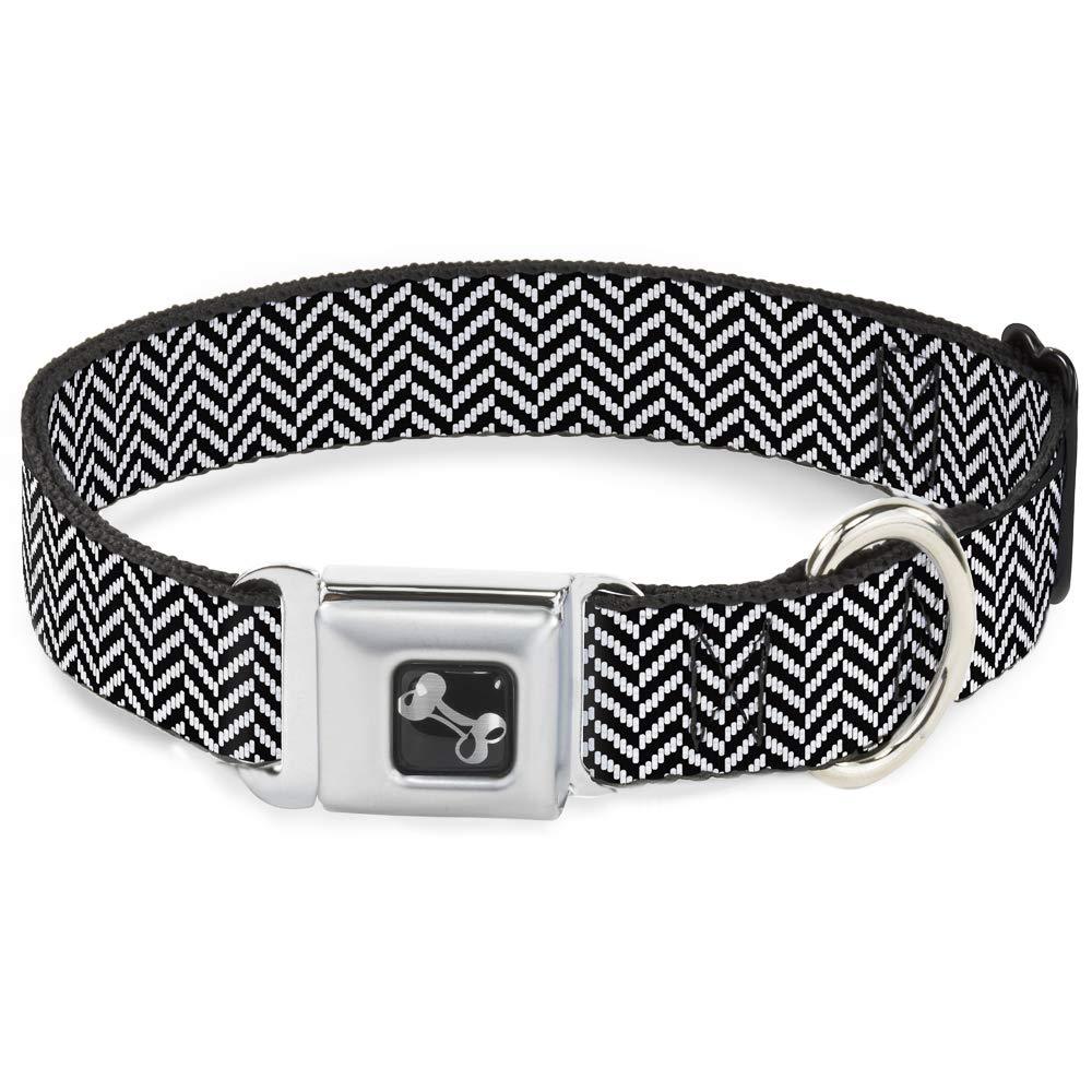 Buckle-Down Seatbelt Buckle Dog Collar - Herringbone Jagged Black/White 1.5" Wide - Fits 13-18" Neck - Small - PawsPlanet Australia