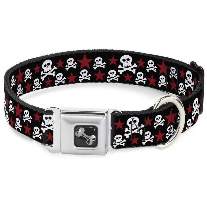 [Australia] - Buckle-Down Dog Collar Seatbelt Buckle Skulls Stars Black White Red Available in Adjustable Sizes for Small Medium Large Dogs M - Fits 11-17" - 1.0" Wide 