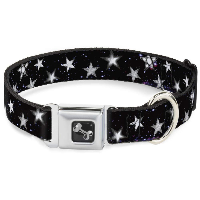 [Australia] - Buckle-Down Seatbelt Buckle Dog Collar - Glowing Stars in Space Black/Purple/White M - Fits 11-17" - 1.0" Wide 