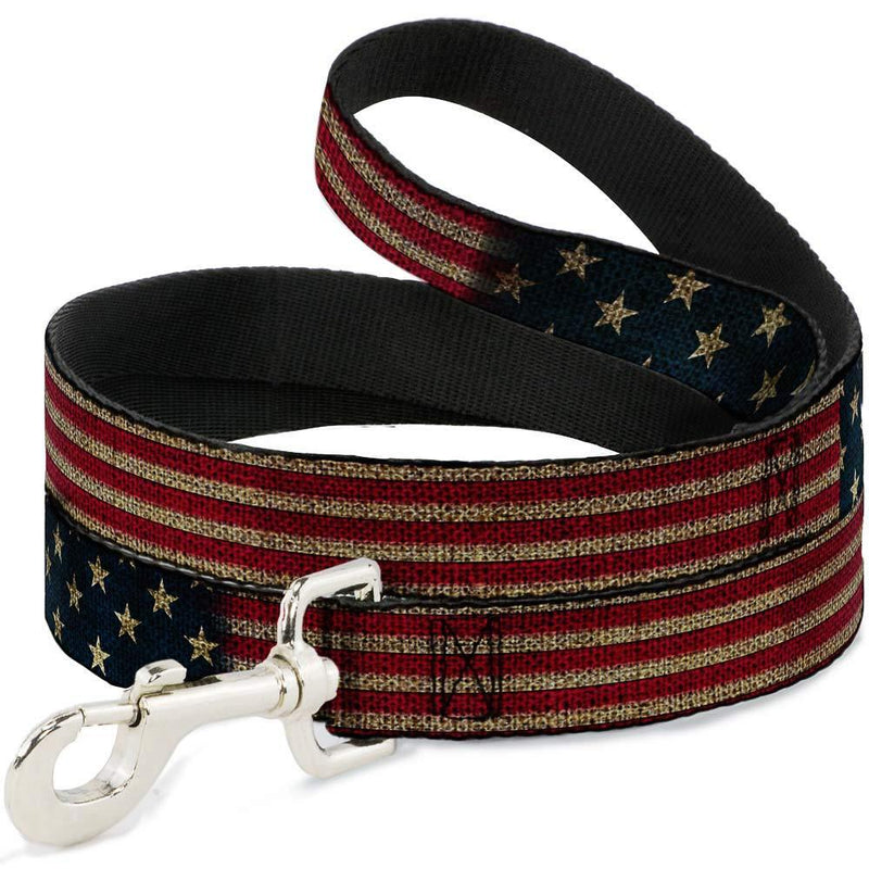 [Australia] - Buckle-Down Dog Leash Vintage US Flag Stretch 6 Feet Long 0.5 Inch Wide 6 Feet Long - 1.5" Wide 