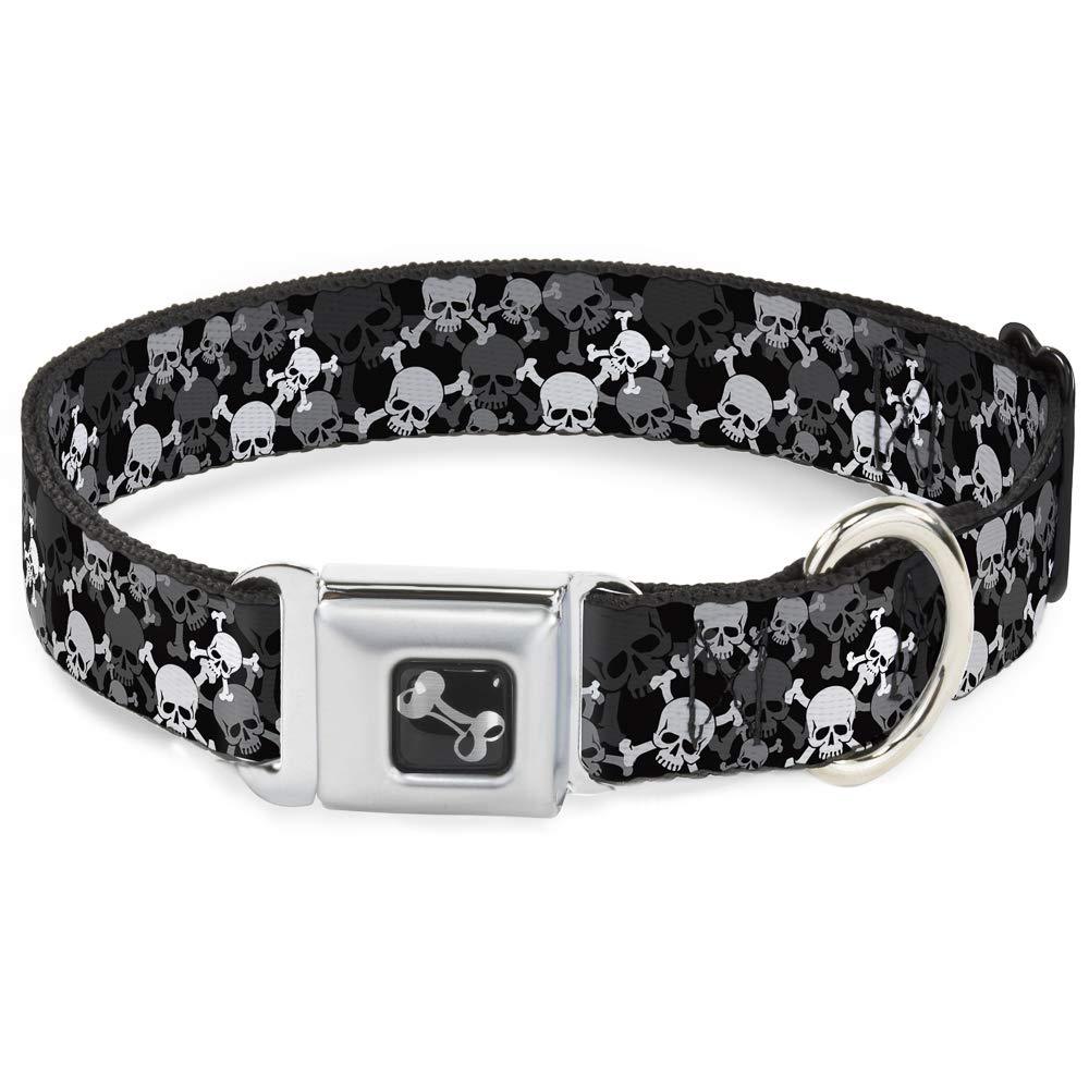 [Australia] - Buckle-Down Seatbelt Buckle Dog Collar - Top Skulls Stacked Black/Gray/White 1" Wide - Fits 11-17" Neck - Medium 