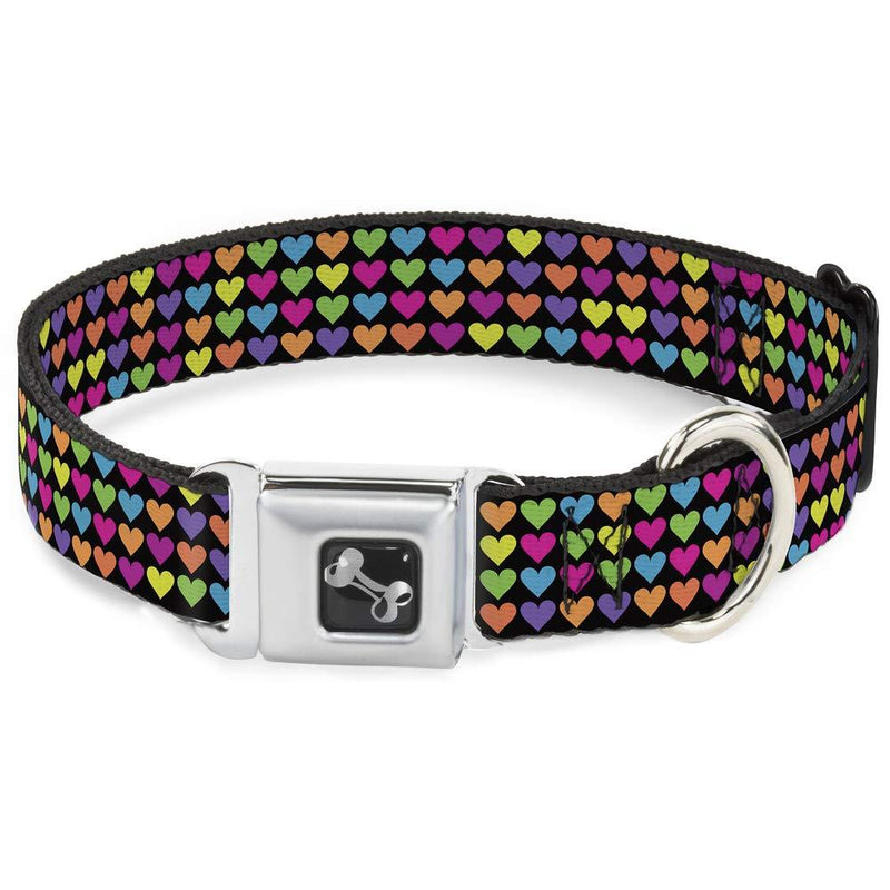 Dog Collar Seatbelt Buckle Mud Flap Girls Star Outline Black Multi Color 9 to 15 Inches 1.0 Inch Wide 1" Wide - Fits 15-26" Neck - Large - PawsPlanet Australia