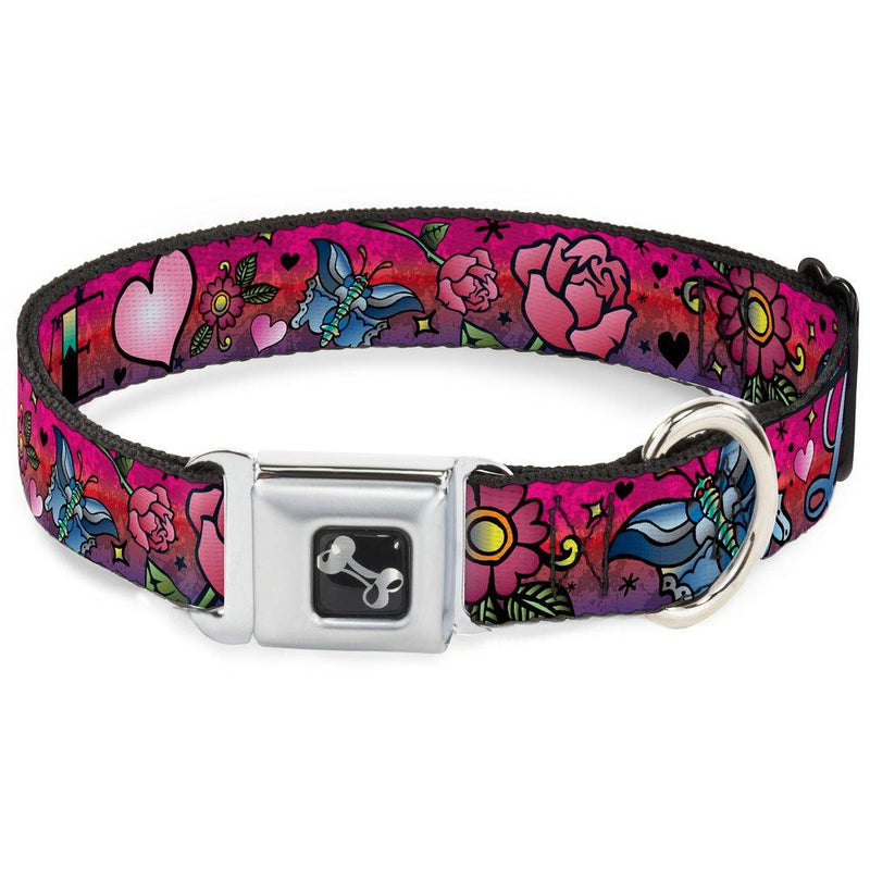 [Australia] - Dog Collar Seatbelt Buckle Love Love Pink 18 to 32 Inches 1.5 Inch Wide 