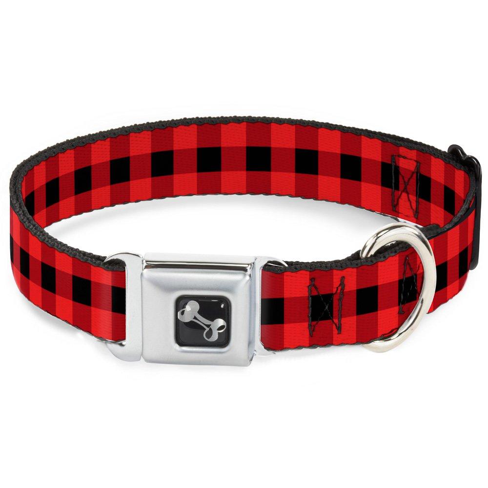 [Australia] - Buckle-Down Seatbelt Buckle Dog Collar - Buffalo Plaid Black/Red Large 