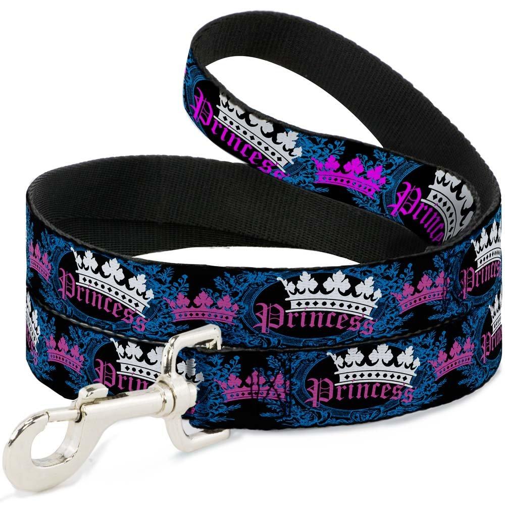 [Australia] - Buckle-Down Pet Leash - Crown Princess Oval Black/Turquoise - 4 Feet Long - 1" Wide 