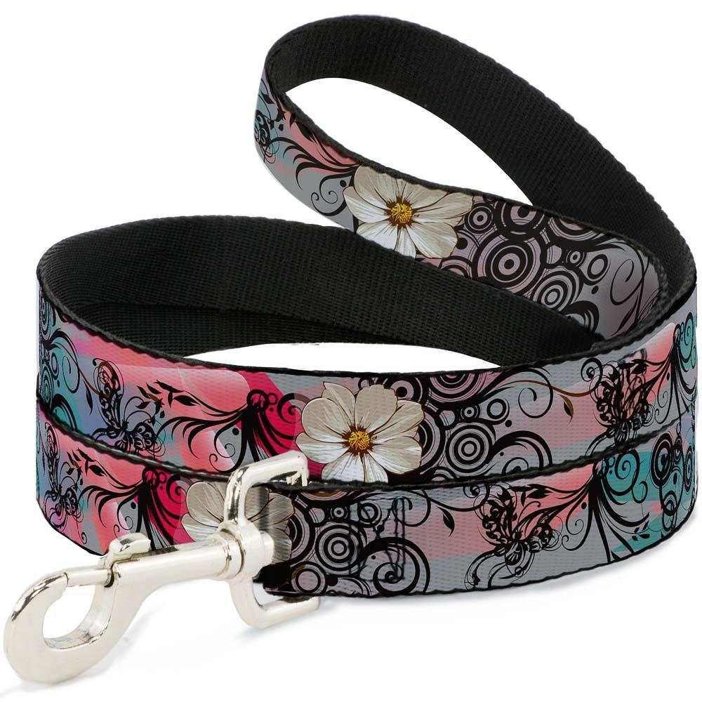 [Australia] - Buckle-Down Dog Leash Flowers Filigree Pink Available In Different Lengths And Widths For Small Medium Large Dogs and Cats 6 Feet Long - 1" Wide 