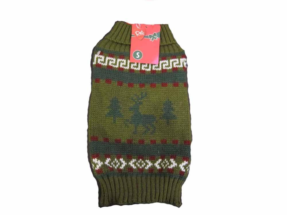 [Australia] - PetCentral Moose Sweater (S - Chest 13.4-16.9" Back Length 10" Neckline 8.7-11.4", Olive) S-Chest 13.4-16.9" Back Length 10" Neck 8.7-11.4" 