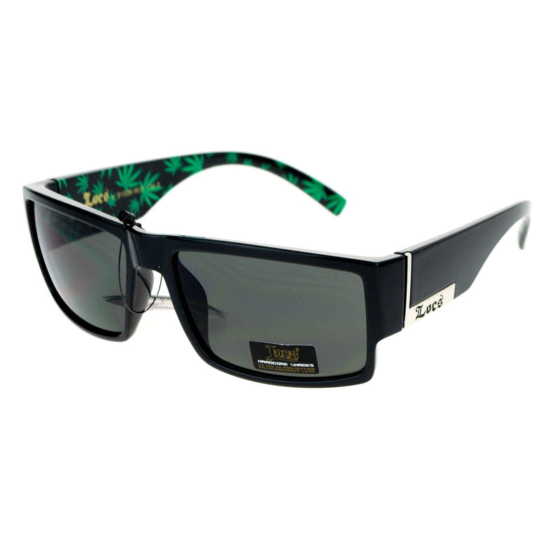 Locs Marijuana Pot Leaf Print Rectangular Mad Dog Sunglasses Green - PawsPlanet Australia