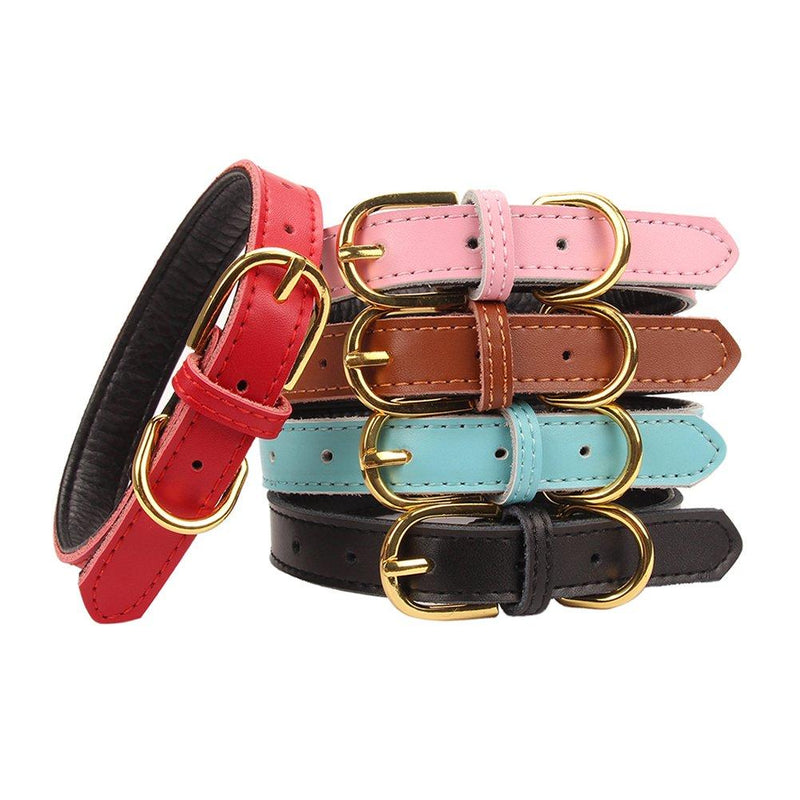 [Australia] - AOLOVE Basic Classic Padded Leather Pet Collars for Cats Puppy Small Medium Dogs Pink 10.5"-13" Neck * 0.6" Wide 