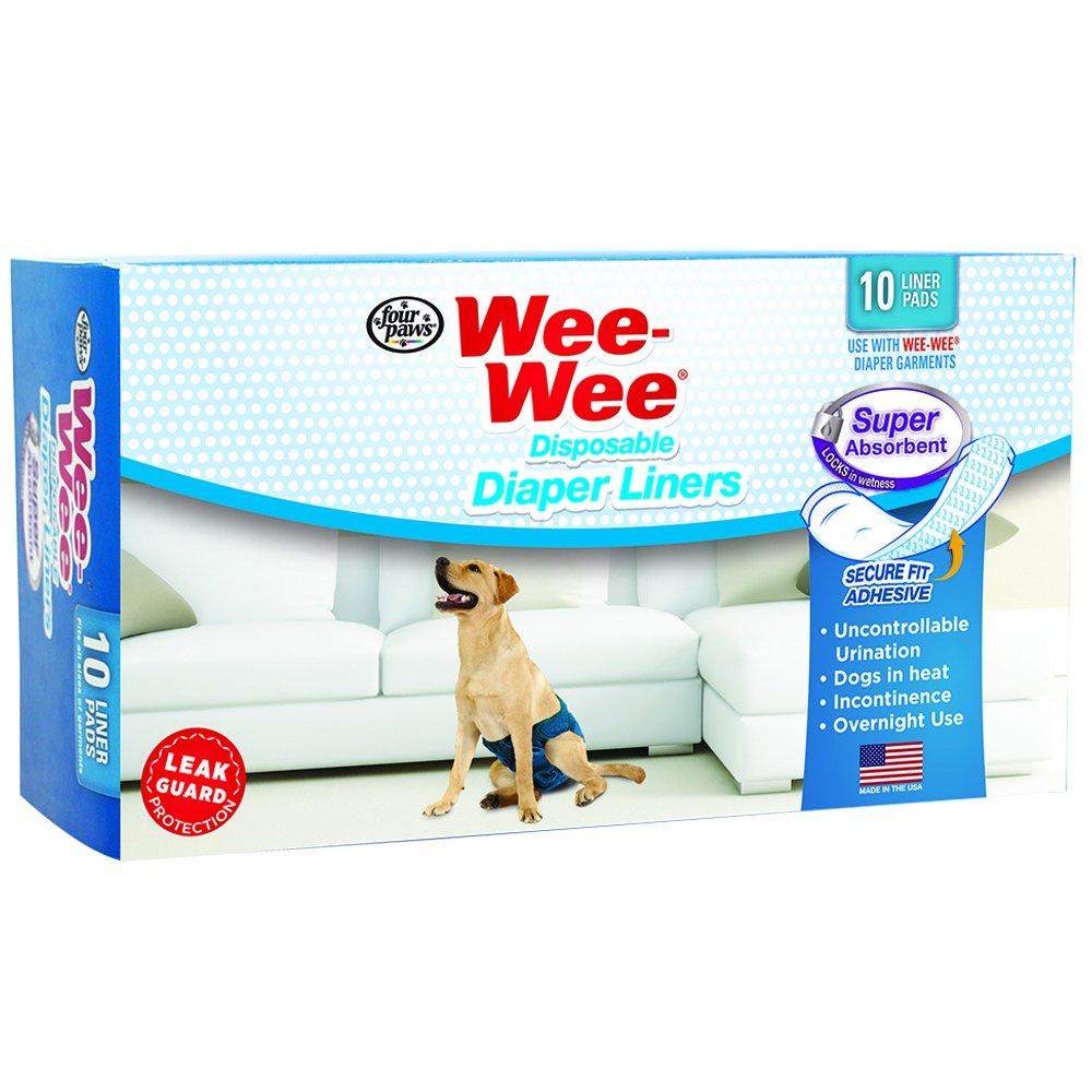 [Australia] - Four Paws Wee-Wee Products Disposable Dog Diaper Super Absorbent Liners, 10 Per Pack, 2.75" x 8.25" x 4.5" 