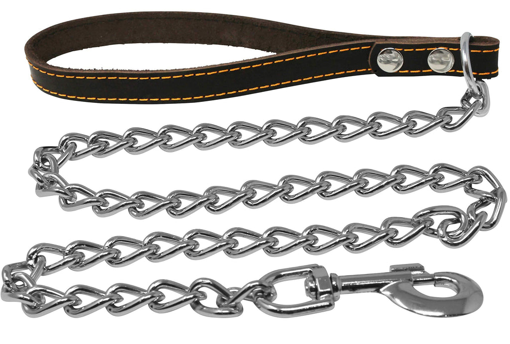 [Australia] - Dogs My Love 4' Long Metal Chain Leash Black Genuine Leather Handle 5 Sizes Medium: 2.5mm Link 