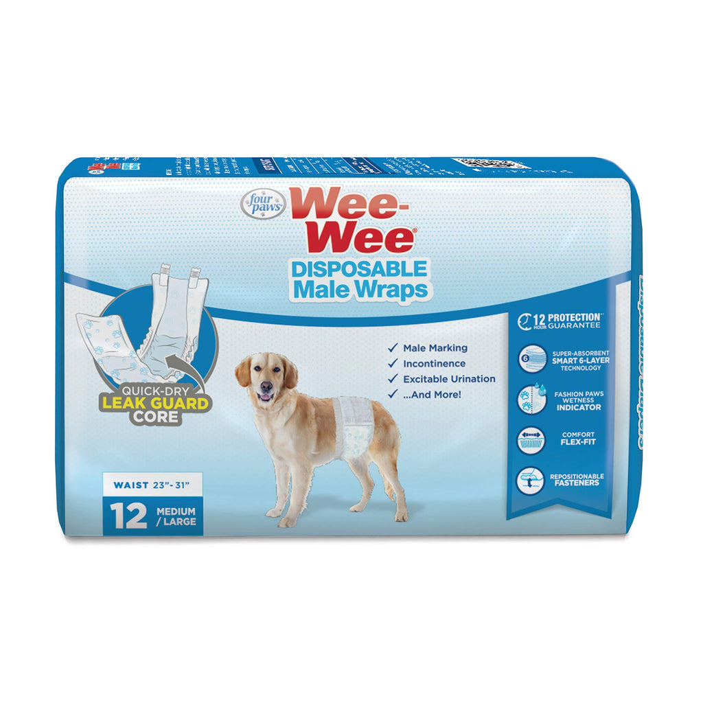 [Australia] - Wee-Wee Products Disposable Male Dog Wraps (12 Pack), Medium/Large 