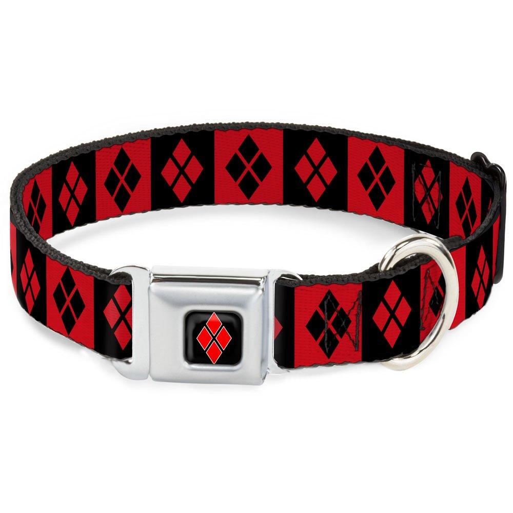 [Australia] - Buckle-Down Seatbelt Buckle Dog Collar - Harley Quinn Diamond Blocks Red/Black Black/Red - 1" Wide - Fits 15-26" Neck - Large 