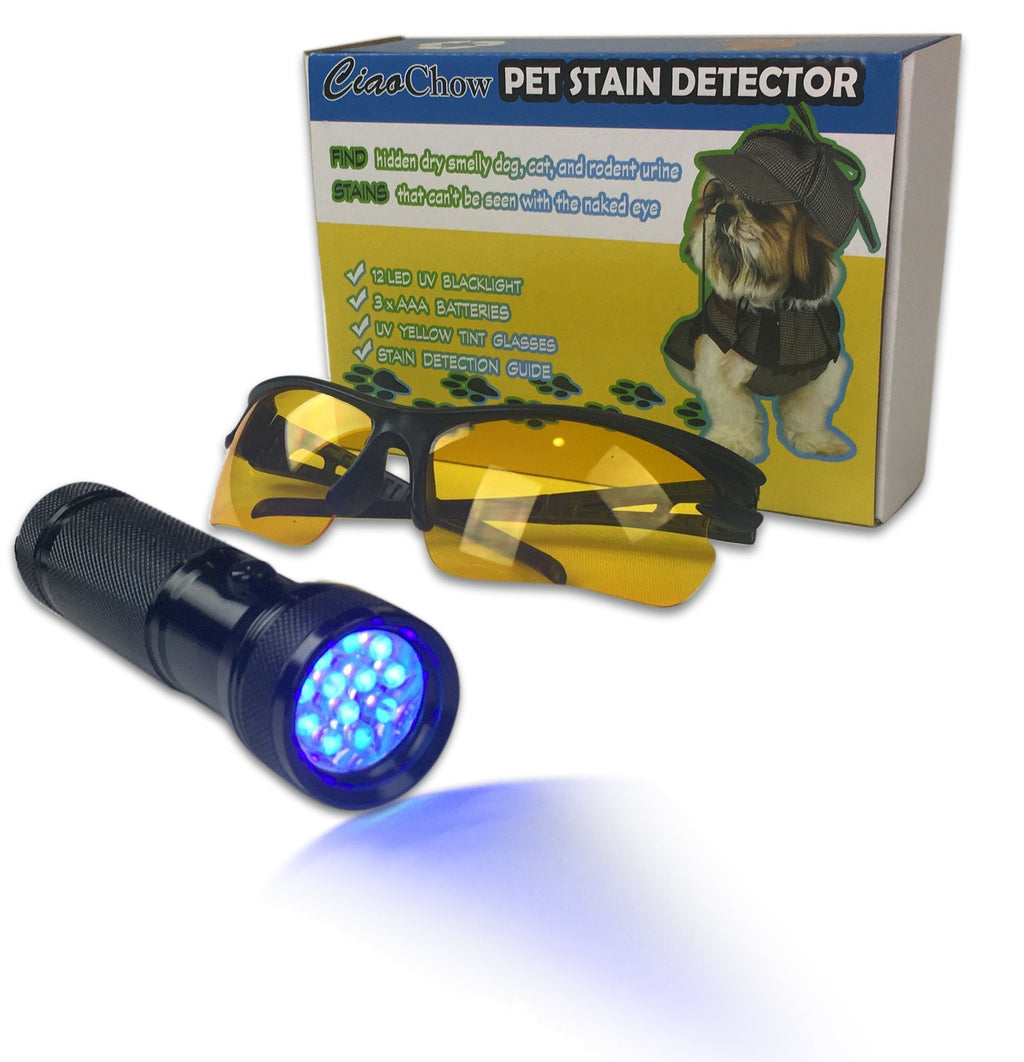[Australia] - Ciao Chow Compact and Bright LED UV Blacklight Flashlight - Pet Urine Detector Kit - Free Safety Glasses, Batteries, and User Guide Included 