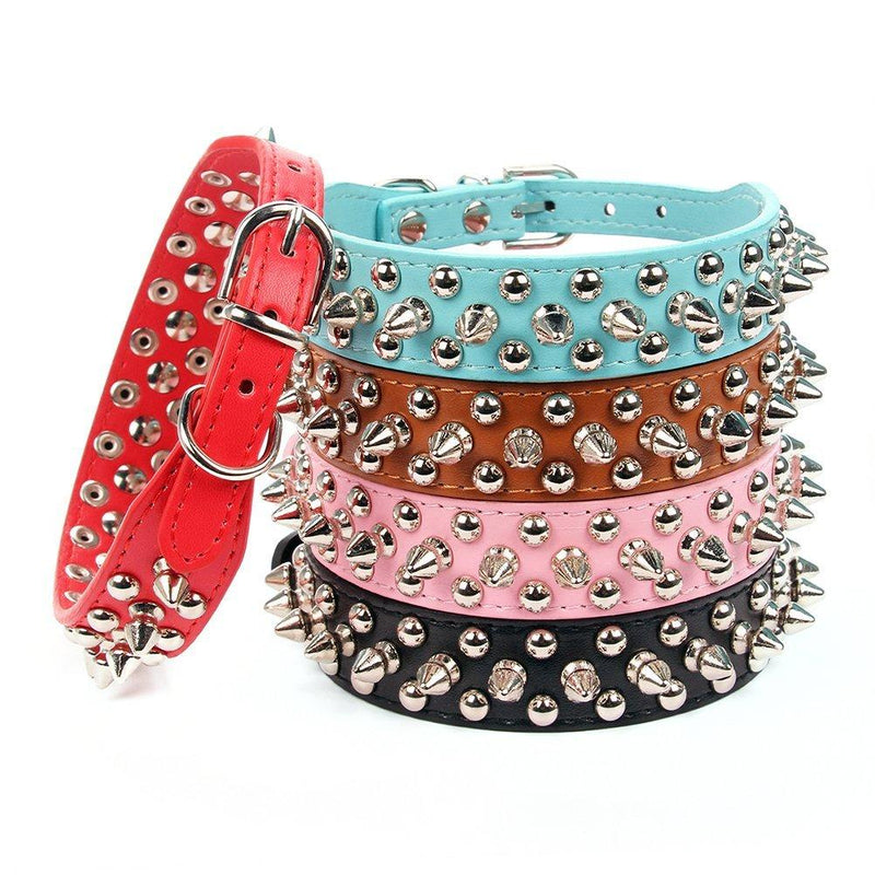 [Australia] - AOLOVE Mushrooms Spiked Rivet Studded Adjustable Pu Leather Pet Collars for Cats Puppy Dogs 8.2"-10.6" Neck Black 