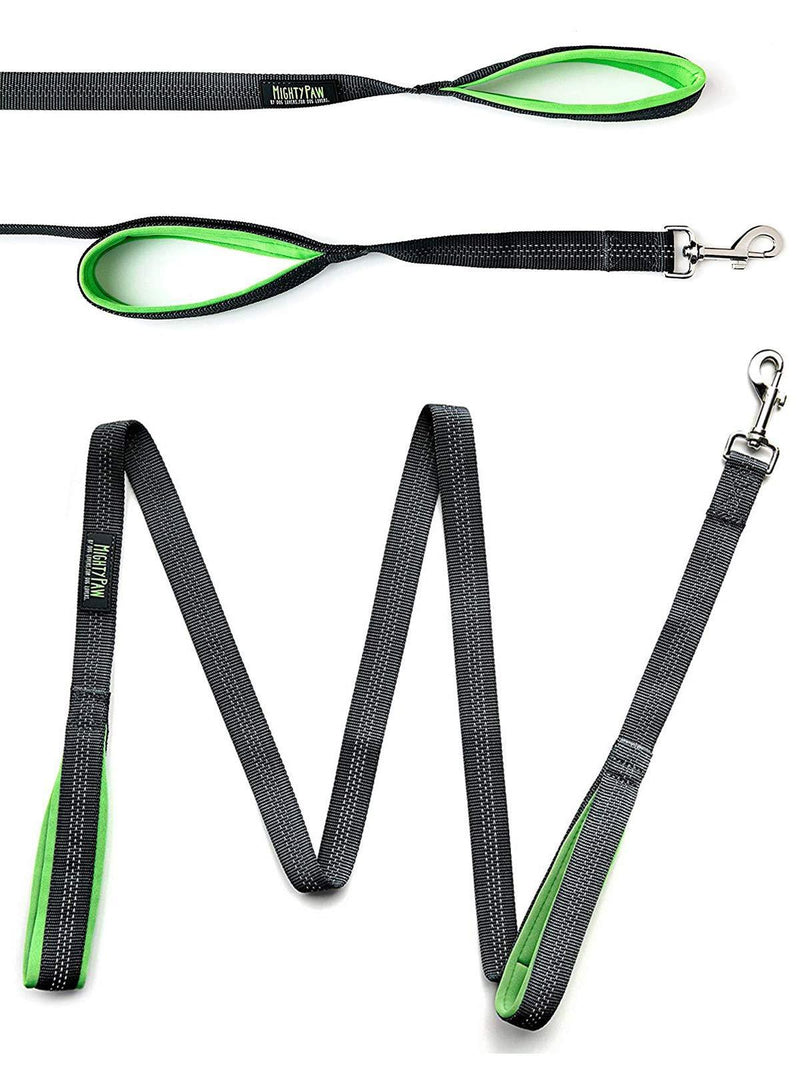 [Australia] - Mighty Paw HandleX2, Dual Handle Dog Leash - 6 Feet, Premium Quality Reflective Leash with 2 Handles. Grey/Green 