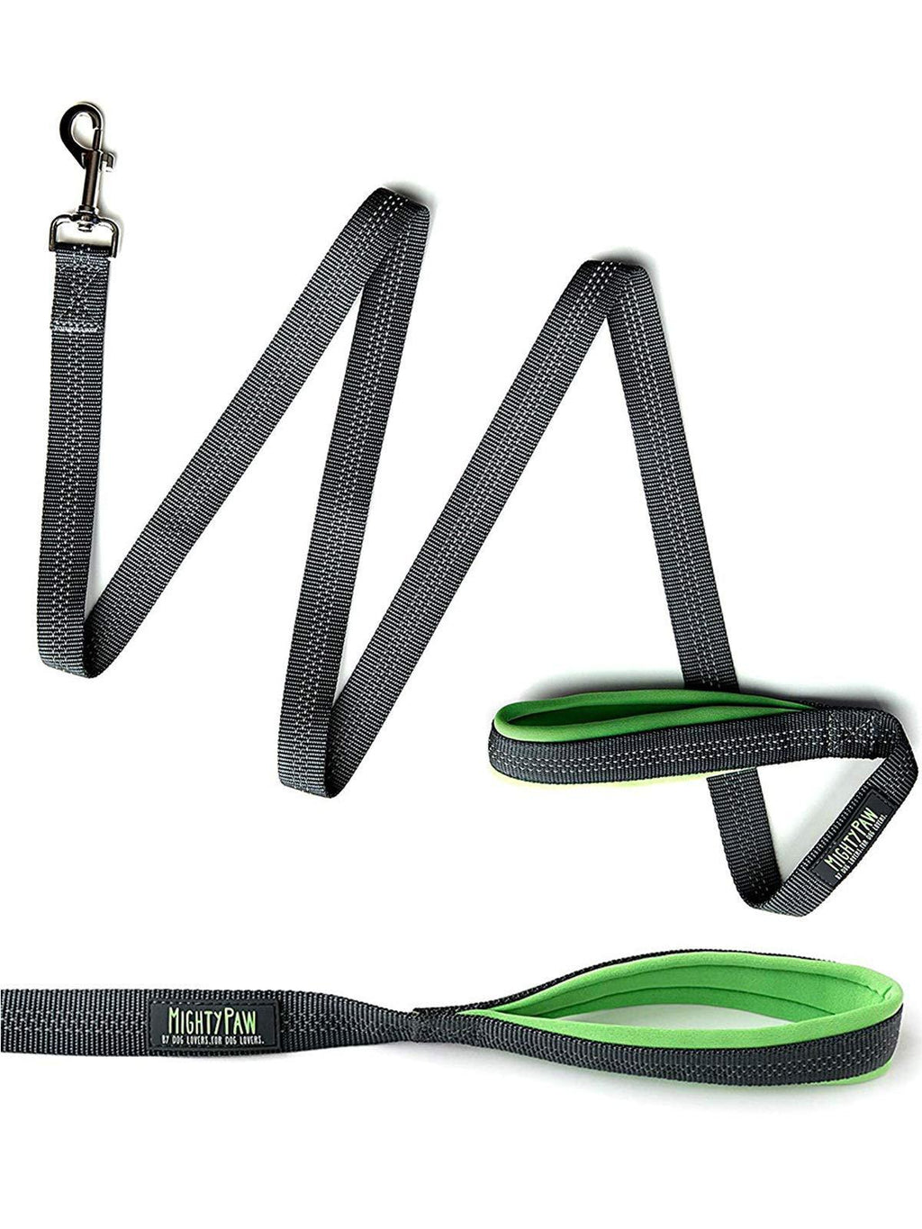 [Australia] - Mighty Paw Reflective Dog Leash - 6 Feet, Premium Quality Dog Leash with Neoprene Padded Handles Grey/Green 