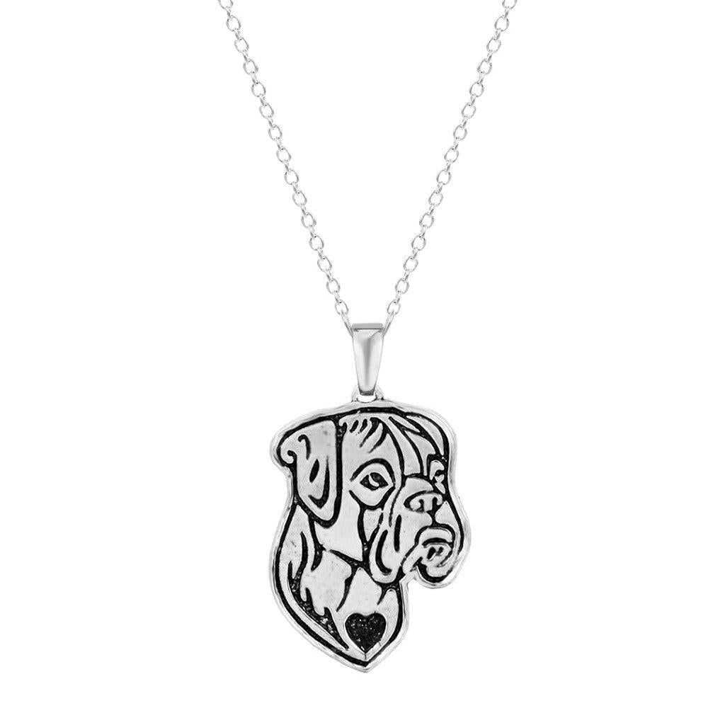 Pashal Boxer Dog Etched Silver Chain Pendant Dog Necklace Dog De Bordeaux, Boxer, Bulldog - PawsPlanet Australia