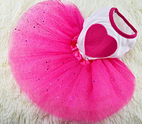 Idepet Spring Summer Pet Dog Cat Puppy Tutu Princess Dress Heart Printed Lace Skirt Clothes Pet Apparel X-Small (Pack of 1) Pink Heart - PawsPlanet Australia