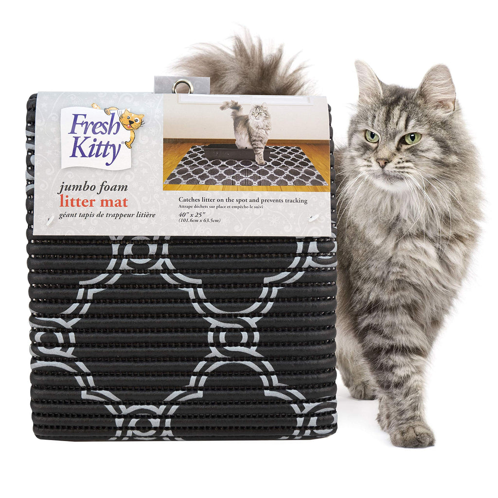 [Australia] - Fresh Kitty Durable XL Jumbo Foam Litter Box Mat – No Phthalate, Water Resistant, Traps Litter from Box, Scatter Control, Easy Clean Mats – Black & White 40"x 25" 