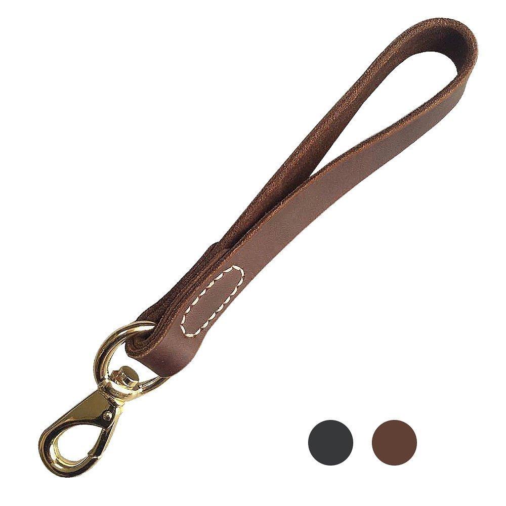 [Australia] - Fairwin Leather Short Dog Leash 12 Inch / 16 Inch - Short Dog Traffic Lead Leash for Large Dogs Training and Walking Brown 