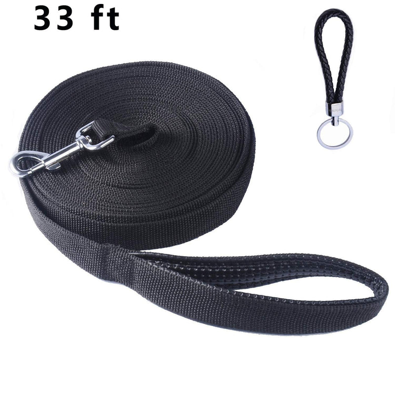 [Australia] - Pofomede Long Leash 33-Feet Dog Leash, Multiple-Use Extra Long Nylon Training Lead Leash with Friction Reducing Leather Padded Handle/Loop for Large Medium Dogs Training Walking Black 