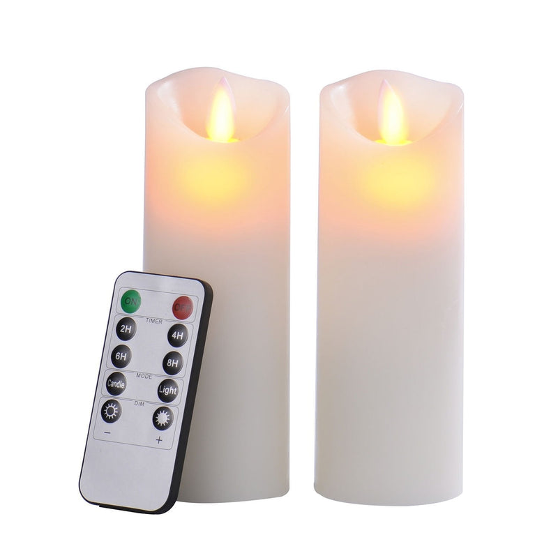 Pandaing Set of 2 Battery-Powered Classic Pillar Real Wax Flameless LED Candles with Timer & 10-Key Remote Control, Ivory Color 2.15 Inches in Diameter - PawsPlanet Australia
