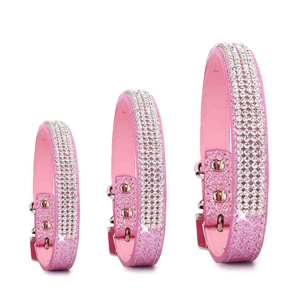 [Australia] - EASTOP Pet's House Dog Collars for Large Dogs Female Bling Personalized Girl Pitbull Leather Pink Spikes Sparkle Training Thick Shock Medium 