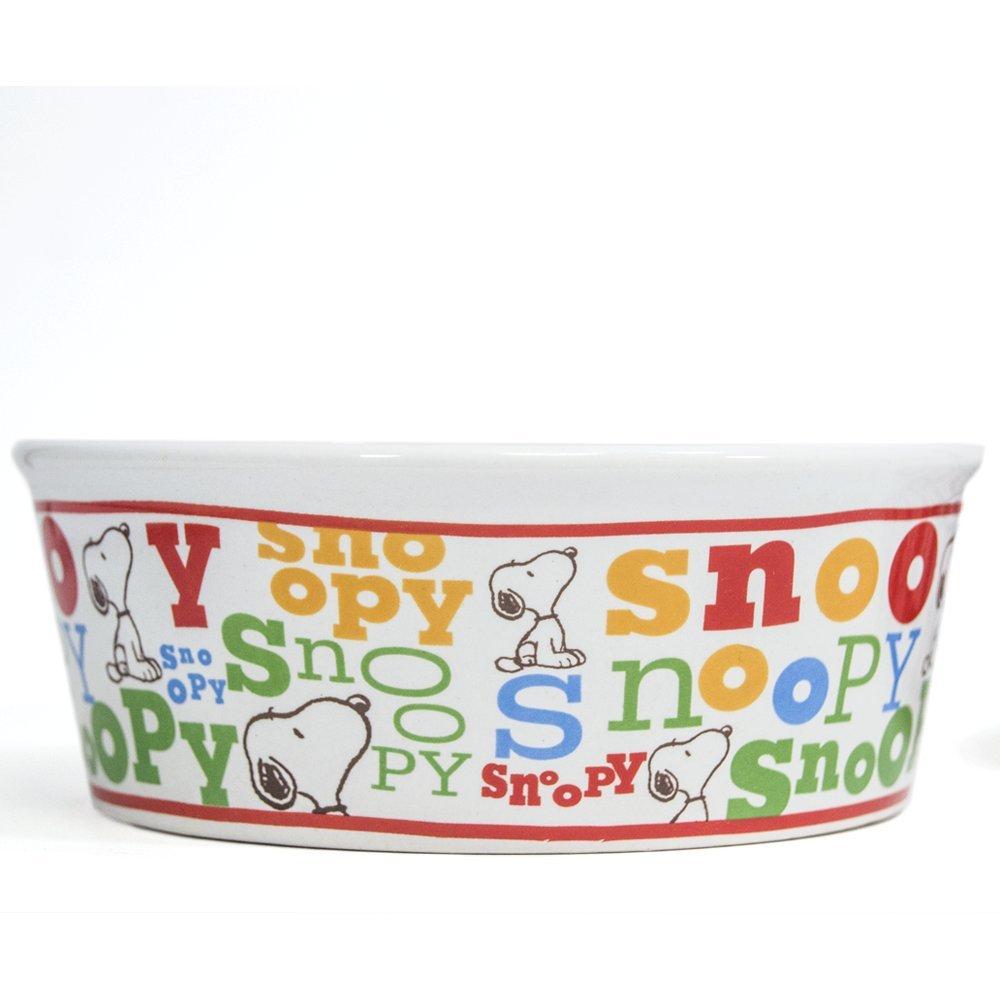 [Australia] - Peanuts Colorful Snoopy Dog Food Bowl - Heavy Stoneware Pet Dish (5" Wide) 