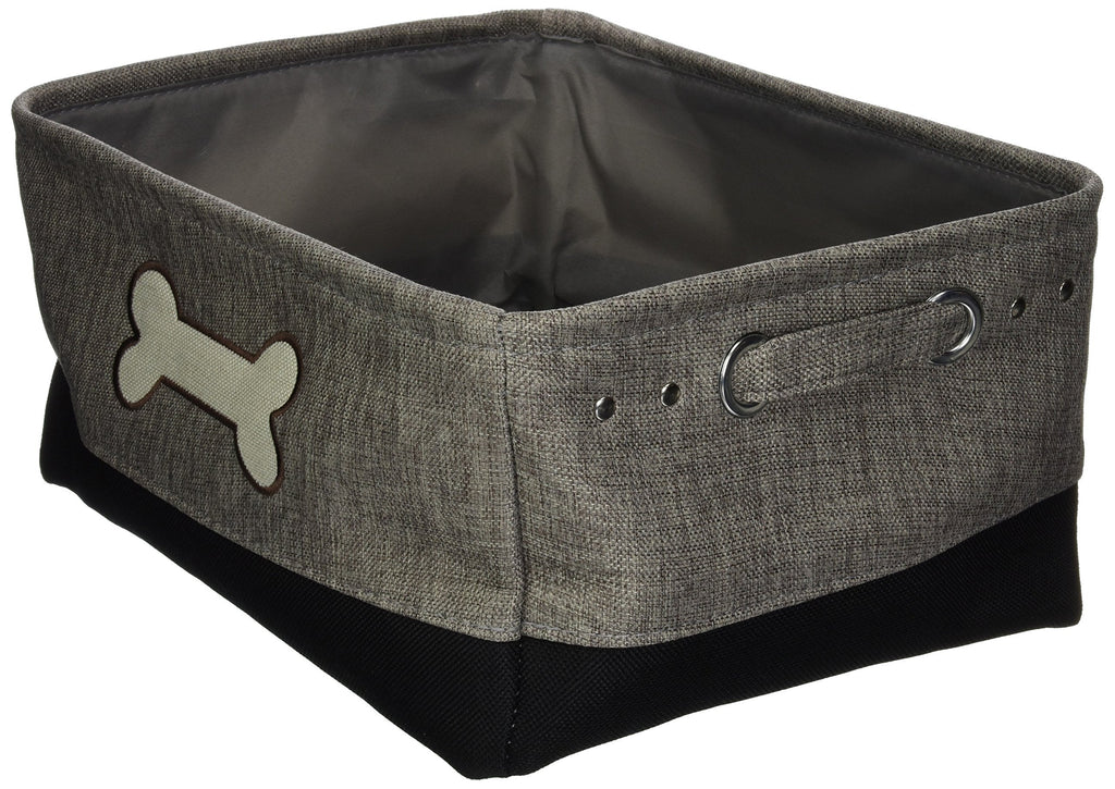 [Australia] - Winifred & Lily Pet Toy and Accessory Storage Bin, Organizer Storage Basket for Pet Toys, Blankets, Leashes and Food in Embroidered Dog Bone, Grey/Black Grey / Black 