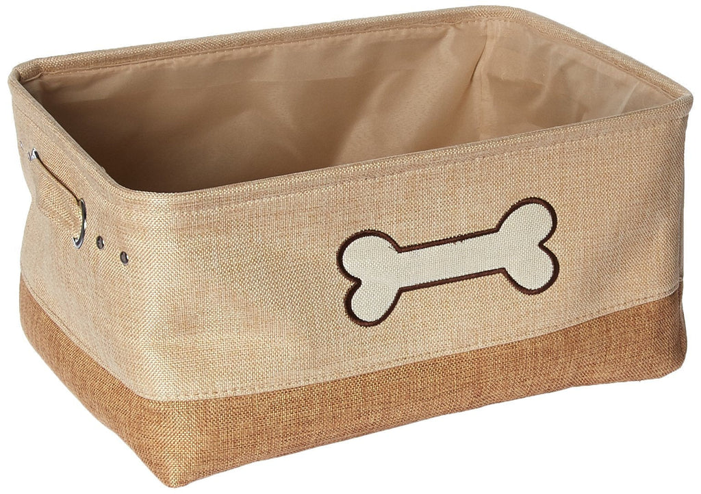 Winifred & Lily Pet Toy and Accessory Storage Bin, Organizer Storage Basket for Pet Toys, Blankets, Leashes and Food in Embroidered Dog Bone, Beige/Brown Beige / Brown - PawsPlanet Australia