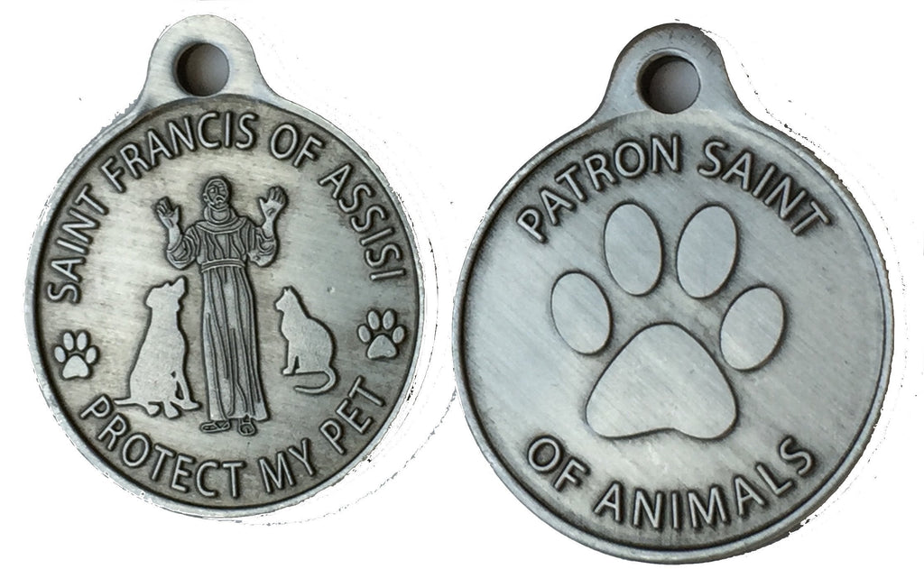 RecoveryChip Saint Francis of Assisi Patron Saint of Pets/Protect My Pet Pewter Color Dog Cat Tag Charm - PawsPlanet Australia