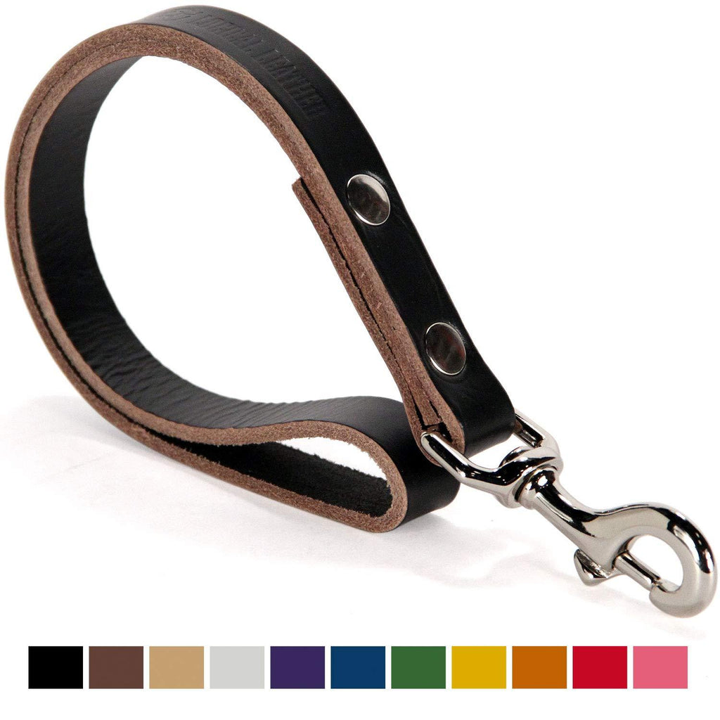 [Australia] - Logical Leather Traffic Lead - Full Grain Heavy Duty Genuine Short Leather Leash Best for Large Dogs Black 