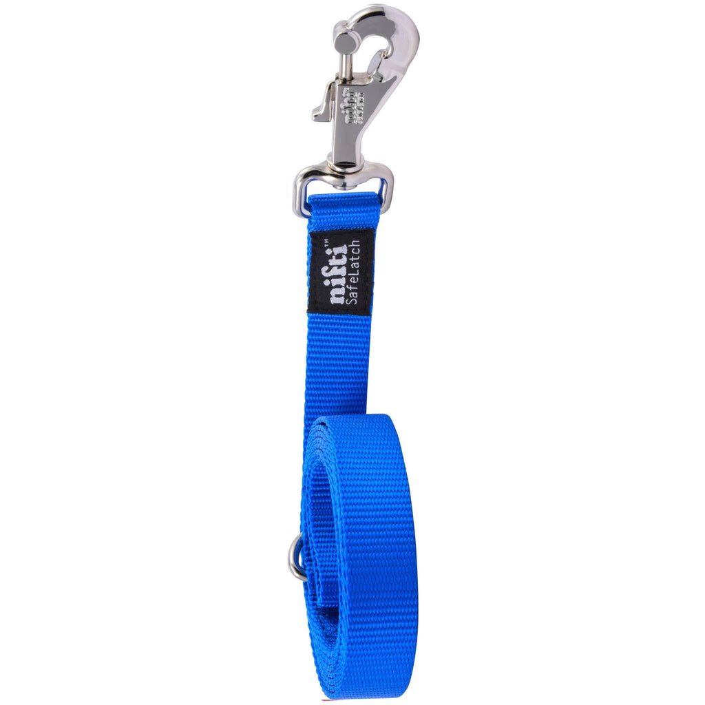 [Australia] - Nifti SafeLatch Pet Safety Dog Leash, Medium/Large, Patented Heavy Duty Clasp with Built-in Bolt Holder in Hook for Safety and Magnet for Single Hand Easy Connect, 6 Foot Long Royal Blue 