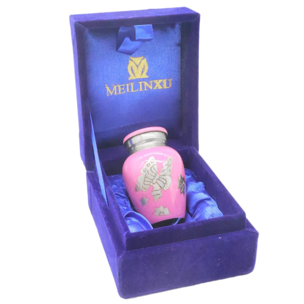 M MEILINXU Small Keepsake Urn for Human Ashes, Mini Cremation Urns - Fits a Small Amount of Cremated Remains - Display Burial at Home or Office Decor (Pink Butterfly, Hand Engraved Brass Urn - PawsPlanet Australia
